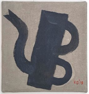 Klaas Gubbels, z.t. 'Schuine Zwarte kan', 2019, acryl op doek, 25x24 cm, Galerie InDruk