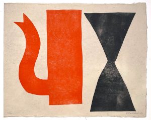 Klaas Gubbels, z.t. Oranje ketel met Diabolo, 2014, houtdruk, 60x75 cm, Galerie InDruk