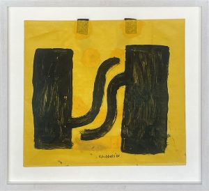 Klaas Gubbels, z.t., 2023, Acrylverf op boodschappentas, 45 x 45cm, Galerie InDruk