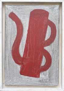 Klaas Gubbels, Z.t., Rode ketel met dubbel handvat, 2022, Acryl op doek, 30x20cm, Galerie InDruk